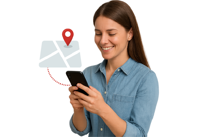 Woman holding phone with digital marketing geofencing ad