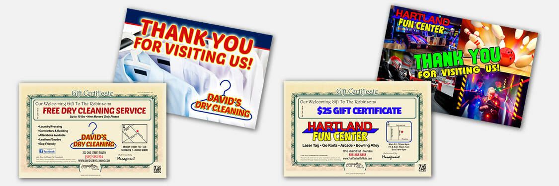 Certificate and thank you post card examples for other industries