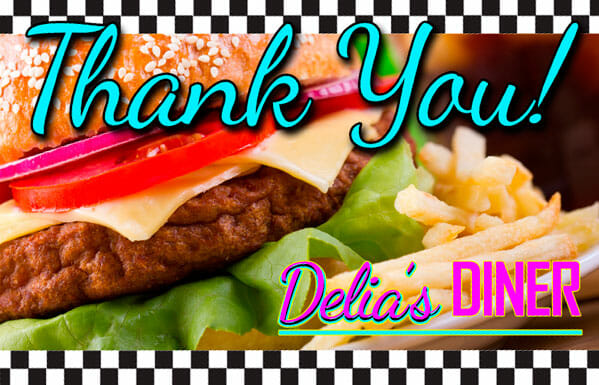 A full-color Thank You postcard sample for restaurants