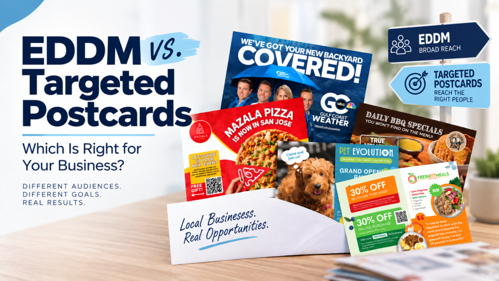 EDDM and targeted postcards comparison for local business marketing.